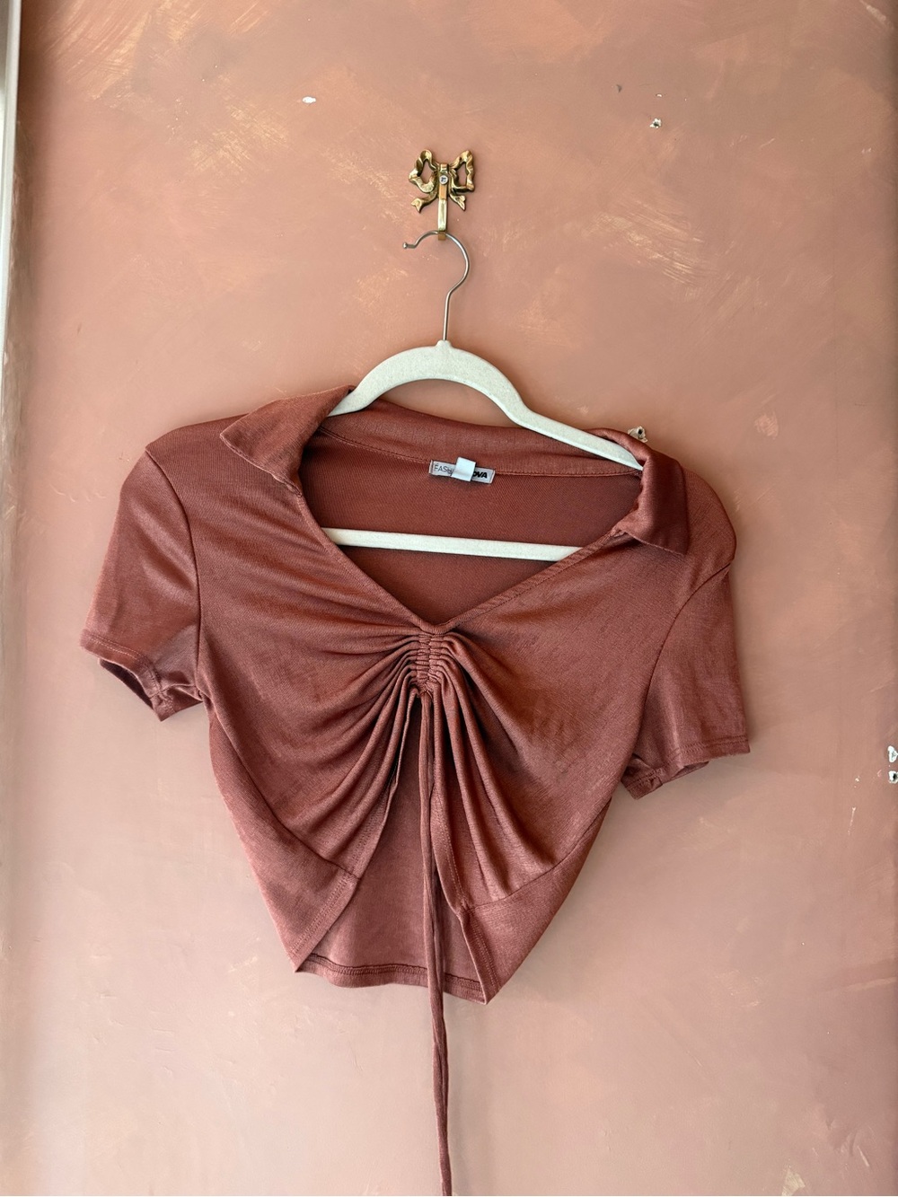 Fashion Nova Ruched Front Crop Top - Rust